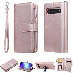 huismerk Voor Galaxy S10 5G 2 in 1 Solid Color Zipper Shockproof Protective Case met Card Slots & Bracket & Photo Holder & Wallet Function(Rose Gold)