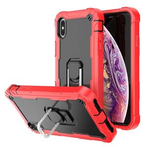 huismerk PC + Rubber 3-lagen schokbestendige beschermhoes met roterende houder voor iPhone XS MAX (rood + zwart)