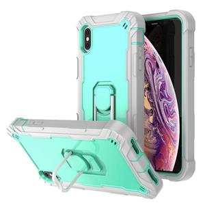 huismerk PC + Rubber 3-lagen Schokbestendige beschermhoes met roterende houder voor iPhone XS Max (grijs wit + mintgroen)