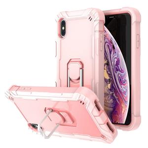 huismerk PC + Rubber 3-lagen schokbestendige beschermhoes met roterende houder voor iPhone XS Max (rose goud)