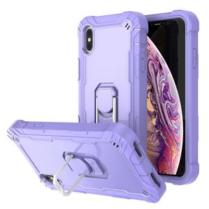 huismerk PC + Rubber 3-lagen schokbestendige beschermhoes met roterende houder voor iPhone XS Max (paars)