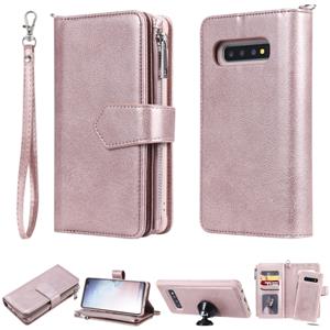 huismerk Voor Galaxy S10 Plus 2 in 1 Solid Color Zipper Shockproof Protective Case met Card Slots & Bracket & Photo Holder & Wallet Function(Rose Gold)