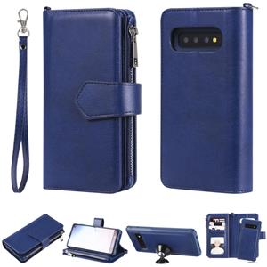 huismerk Voor Galaxy S10 2 in 1 Solid Color Zipper Shockproof Protective Case met Kaartsleuven & Beugel & Fotohouder & Wallet Functie(Blauw)