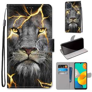 huismerk Voor Samsung Galaxy M32 Gekleurde Tekening Cross Textuur Horizontale Flip PU Lederen Case met Houder & Card Slots & Wallet & Lanyard (Fission Lion)