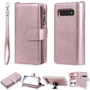 huismerk Voor Galaxy S10 2 in 1 Solid Color Zipper Shockproof Protective Case met Card Slots & Bracket & Photo Holder & Wallet Function(Rose Gold)