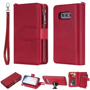 huismerk Voor Galaxy S10e 2 in 1 Solid Color Zipper Shockproof Protective Case met Card Slots & Bracket & Photo Holder & Wallet Function(Red)