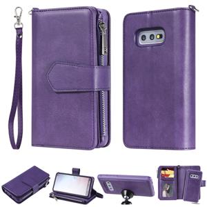 huismerk Voor Galaxy S10e 2 in 1 Solid Color Zipper Shockproof Protective Case met Card Slots & Bracket & Photo Holder & Wallet Function(Purple)