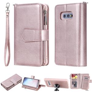 huismerk Voor Galaxy S10e 2 in 1 Solid Color Zipper Shockproof Protective Case met Card Slots & Bracket & Photo Holder & Wallet Function(Rose Gold)