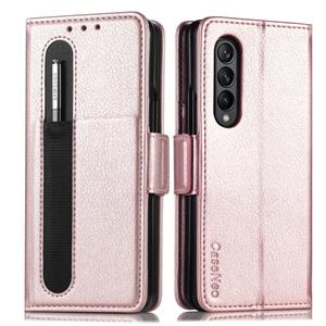 huismerk Voor Samsung Galaxy Z Fold3 5G Multi-Function Card Pen Slot Lederen Telefoonhoes (Rose Gold)