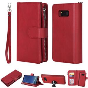 huismerk Voor Galaxy S8 Plus 2 in 1 Solid Color Zipper Shockproof Protective Case met Card Slots & Bracket & Photo Holder & Wallet Function(Red)