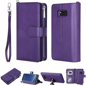 huismerk Voor Galaxy S8 Plus 2 in 1 Solid Color Zipper Shockproof Protective Case met Card Slots & Bracket & Photo Holder & Wallet Function(Purple)