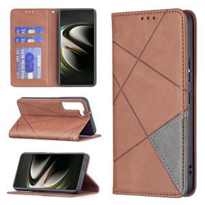 huismerk For Samsung Galaxy S22 5G Prismatic Invisible Magnetic Horizontal Flip Phone Leather Case with Holder & Card Slots & Photo Frame(Brown)