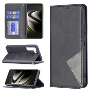 huismerk Voor Samsung Galaxy S22 5G Prismatische Onzichtbare Magnetische Horizontale Flip Phone Lederen Case met Houder & Card Slots & Fotolijst (Zwart)