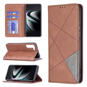 huismerk Voor Samsung Galaxy S22 + 5G Prismatische Onzichtbare Magnetische Horizontale Flip Telefoon Lederen Case met Houder & Card Slots & Fotolijst (Bruin)