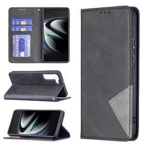 huismerk Voor Samsung Galaxy S22 + 5G Prismatische Onzichtbare Magnetische Horizontale Flip Phone Lederen Case met Houder & Card Slots & Fotolijst (Zwart)