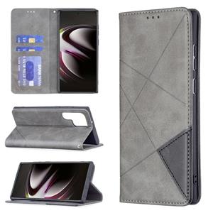 huismerk Voor Samsung Galaxy S22 Ultra 5G Prismatische Onzichtbare Magnetische Horizontale Flip Phone Lederen Case met Houder & Card Slots & Fotolijst (Grijs)