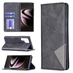 huismerk Voor Samsung Galaxy S22 Ultra 5G Prismatische Onzichtbare Magnetische Horizontale Flip Telefoon Lederen Case met Houder & Card Slots & Fotolijst (Zwar