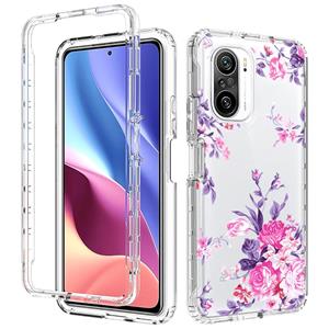 huismerk Voor Xiaomi Redmi K40 PC+TPU Transparant Painted Phone Case (roze bloem)