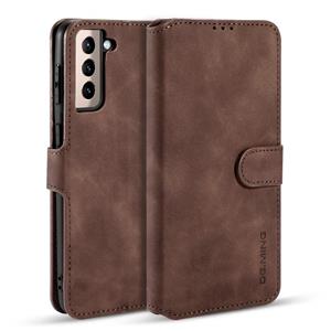 dg.ming Voor Samsung Galaxy S21+ 5G DG. MING Retro Oil Side Horizontale Flip Case met Holder & Card Slots & Wallet(Coffee)