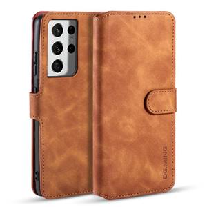 dg.ming Voor Samsung Galaxy S21 Ultra 5G DG. MING Retro Oil Side Horizontale Flip Case met Holder & Card Slots & Wallet(Brown)