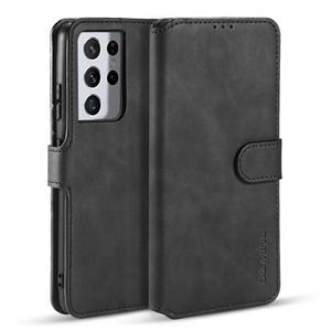 dg.ming Voor Samsung Galaxy S21 Ultra 5G DG. MING Retro Oil Side Horizontale Flip Case met Holder & Card Slots & Wallet(Black)