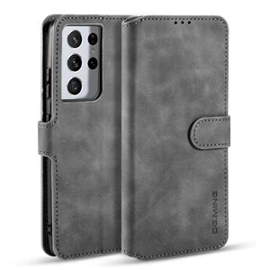 dg.ming Voor Samsung Galaxy S21 Ultra 5G DG. MING Retro Oil Side Horizontale Flip Case met Holder & Card Slots & Wallet(Grey)