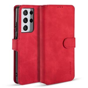 dg.ming Voor Samsung Galaxy S21 Ultra 5G DG. MING Retro Oil Side Horizontale Flip Case met Holder & Card Slots & Wallet(Red)