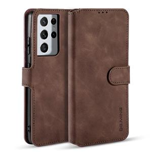 dg.ming Voor Samsung Galaxy S21 Ultra 5G DG. MING Retro Oil Side Horizontale Flip Case met Holder & Card Slots & Wallet(Coffee)