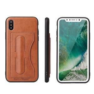 huismerk Fierre Shann voor iPhone X volledige beschermende hoes met houder & Card Slot(Brown)