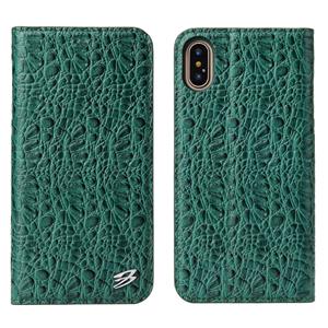 huismerk Fierre Shann voor iPhone X krokodil textuur magnetische horizontale Flip echte lederen draagtas met houder & Card Slot(Green)