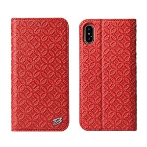 huismerk Fierre Shann For iPhone X Copper Texture Magnetic Horizontal Flip Genuine Leather Case with Holder & Card Slot(Red)