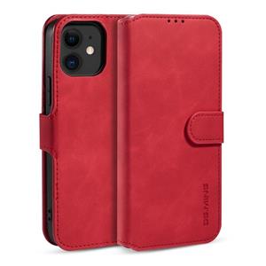 dg.ming Dg. MING Retro Oil Side Horizontale Flip Case met Holder & Card Slots & Wallet Voor iPhone 12 mini(Rood)