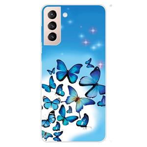 huismerk Voor Samsung Galaxy S22 5G Schokbestendig Geschilderd Transparante TPU Telefoon Beschermende Case (Blue Butterfly)