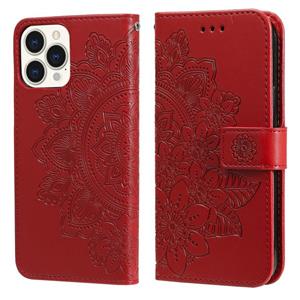 huismerk 7-Petal bloemen embossing patroon horizontale flip pu lederen tas met houder & kaart slots & portemonnee en fotolijst voor iPhone 13 pro max