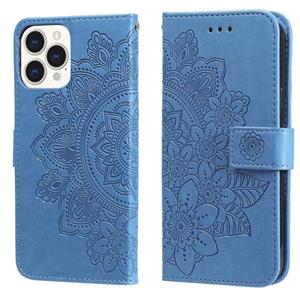 huismerk 7-Petal bloemen embossing patroon horizontale flip pu lederen tas met houder & kaart slots & portemonnee en fotolijst voor iPhone 13 pro max