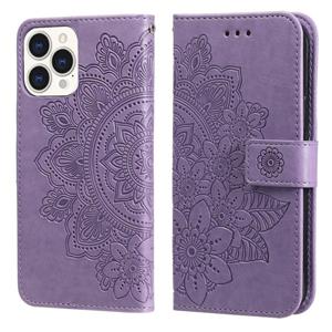 huismerk 7-Petal bloemen embossing patroon horizontale flip pu lederen tas met houder & kaart slots & portemonnee en fotolijst voor iPhone 13 pro max (licht pa