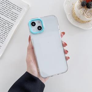 huismerk For iPhone 13 Macaron Lens Frame Transparent TPU Phone Case(Blue)