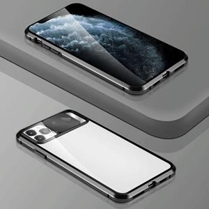 huismerk Sliding Lens Cover Mirror Design Vierhoeks schokbestendig magnetisch metalen frame Dubbelzijdige tempered glass case voor iPhone 12 mini(Zwart)