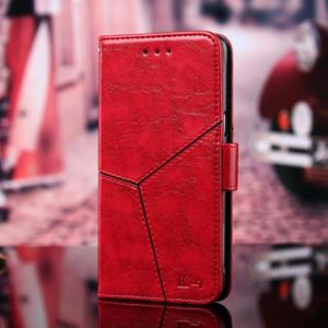 huismerk Geometrische stiksels horizontale flip TPU + PU lederen hoes met houder & kaartslots & portemonnee voor iPhone 12 mini(Rood)