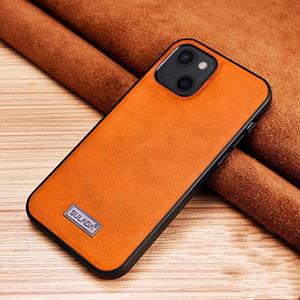 Sulada Shockproof TPU + handgemaakte lederen beschermhoes voor iPhone 13 (Oranje)