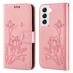 huismerk Voor Samsung Galaxy S22 5G Lotus reliëf lederen telefooncase