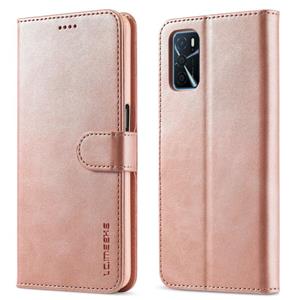 lc.imeeke Lc.imeeeke kalfstructuur horizontale flip lederen tas met houder & kaart slots & portemonnee voor Oppo A16 (rose goud)