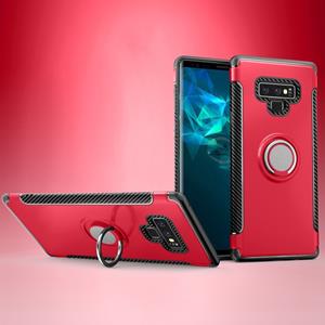 huismerk Magnetische Armor beschermende case voor Galaxy Note 9 met 360 graden rotatie ring houder (rood)