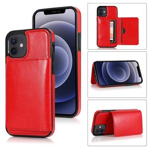 huismerk Schokbestendige PU + TPU beschermhoes met kaartslots & houder voor iPhone 12 mini(Rood)