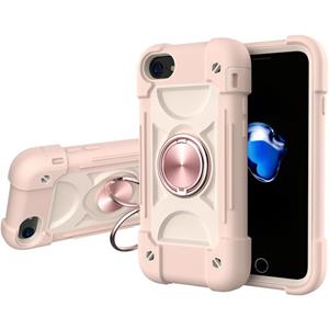 huismerk Shockproof Silicone + PC Protective Case with Dual-Ring Holder For iPhone 6/6s/7/8/SE 2020(Rose Gold)