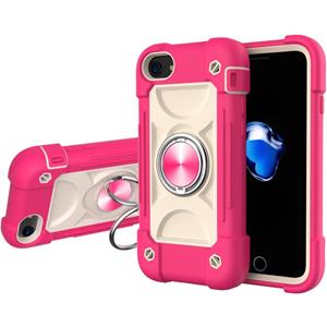 huismerk Schokbestendige siliconen + pc-beschermhoes met dubbele ringhouder voor iPhone 6 / 6s / 7 / 8 / SE 2020 (rose rood)