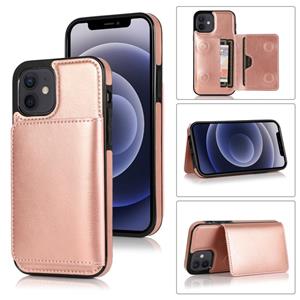 huismerk Schokbestendige PU + TPU beschermhoes met kaartslots & houder voor iPhone 12 mini(Rose Gold)