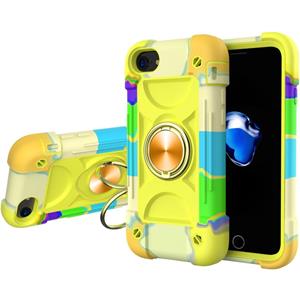 huismerk Shockproof Silicone + PC Protective Case with Dual-Ring Holder For iPhone 6/6s/7/8/SE 2020(Colorful Yellow Green)