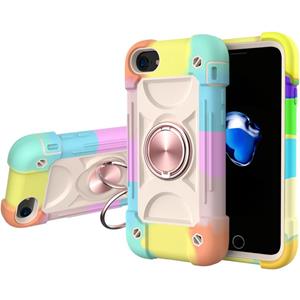 huismerk Shockproof Silicone + PC Protective Case with Dual-Ring Holder For iPhone 6/6s/7/8/SE 2020(Colorful Rose Gold)