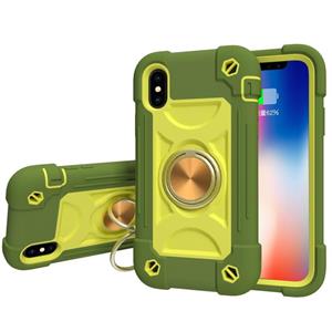 huismerk Shockproof Silicone + PC Protective Case with Dual-Ring Holder For iPhone X / XS(Avocado)